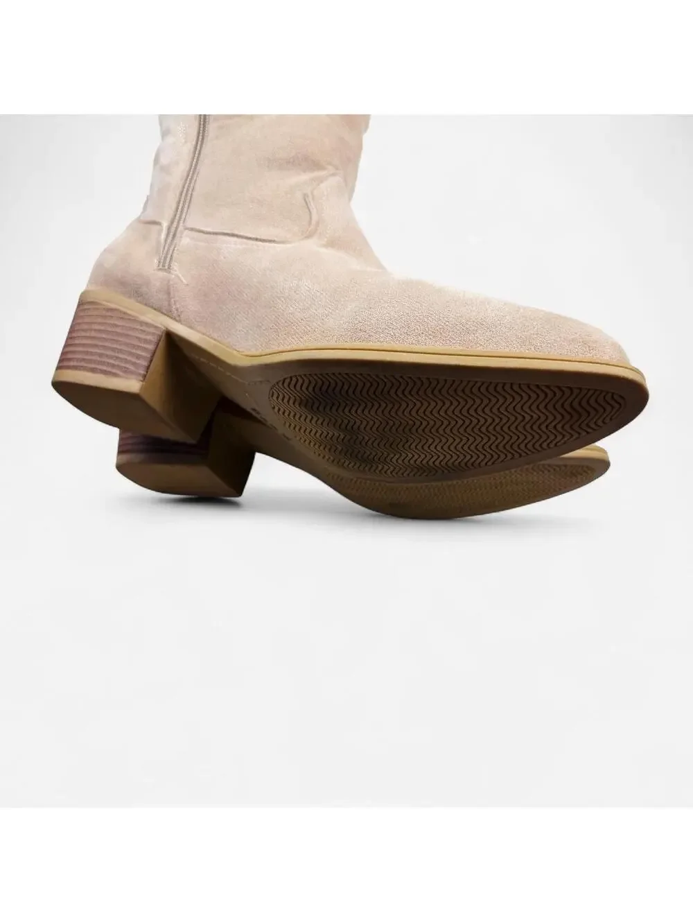 Cream Vegan Chocolate Suede Embroidered Western Cowboy Boots in Cream
